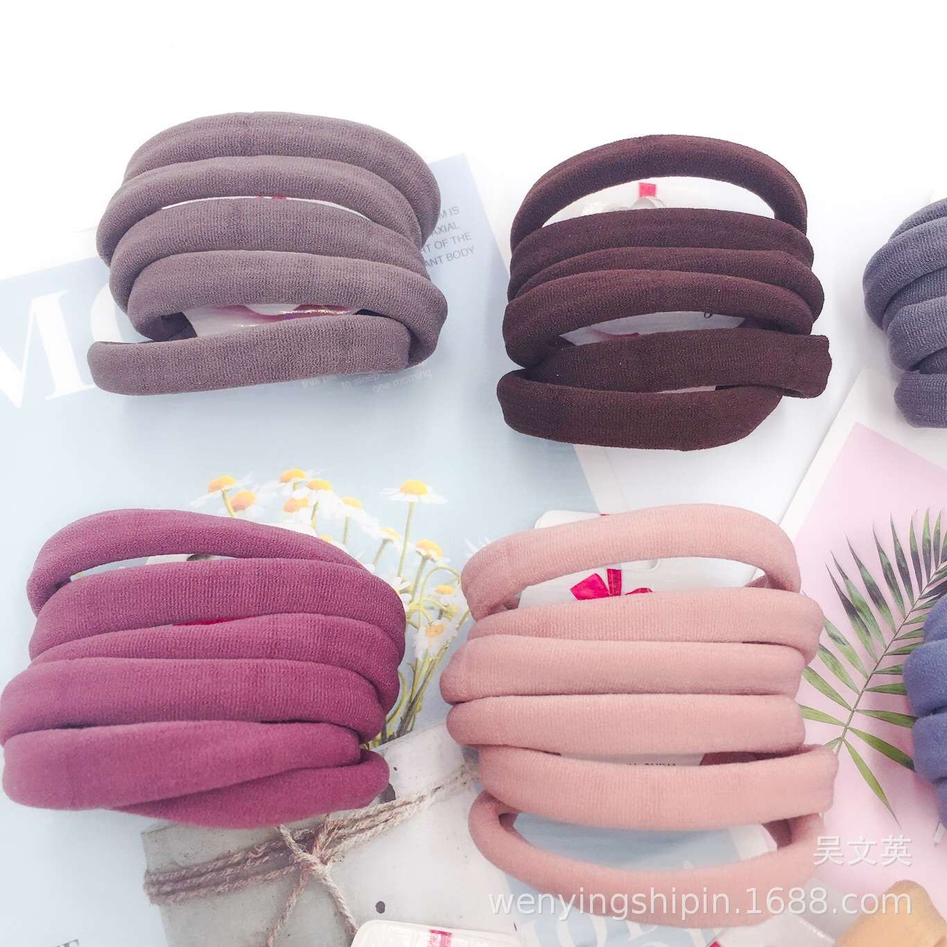 Solid color seamless high-elasticity rubber band, solid color leather ring, classic color, 10 colors, 6 pieces per card, Wenying jewelry Specification image