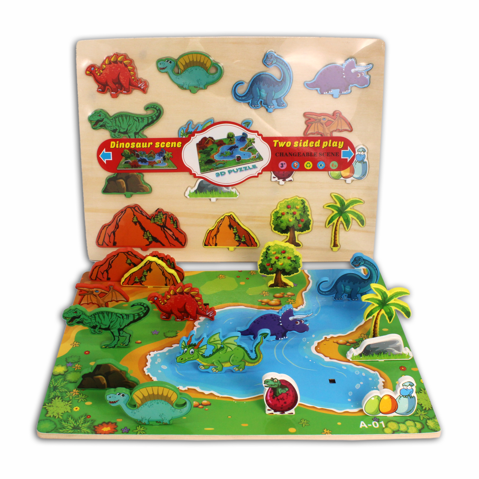 Montessori Early Education Intelligence Scene Dinosaur Puzzle A-01