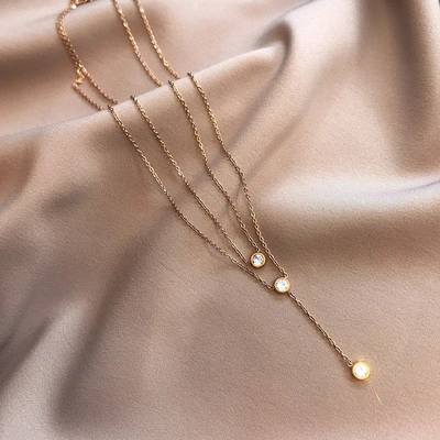 Double Diamond Necklace Female Ins Street Personality Heart Pendant Cold Wind Titanium Steel Clavicle Chain Jewelry
