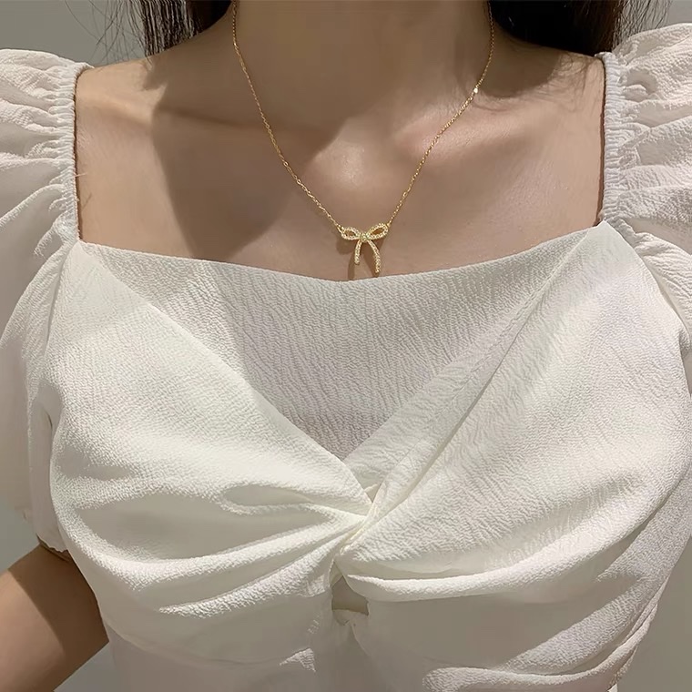 夏天上新蝴蝶结项链女仙气轻奢小众锁骨链2021年新款设计感配饰女产品图