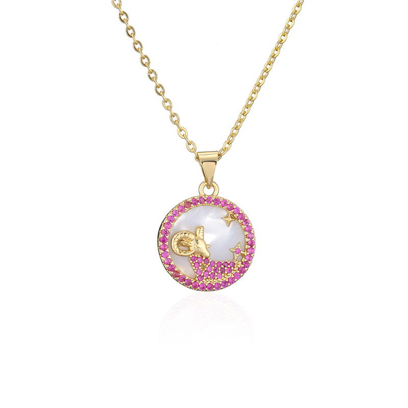 Cross-border supply genuine gold electroplated copper micro-inlaid colored zirconium jewelry, popular 12 zodiac pendant necklaces in Europe and America detail image 2