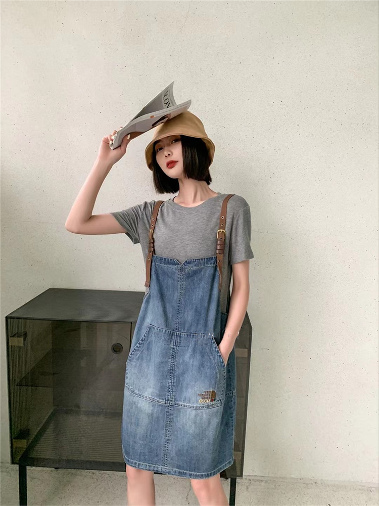 AMD- Stylish and Youthful denim Halter Dress for Women 2021 Summer New Korean Style Slimming Dress 5T2123106 Specification image