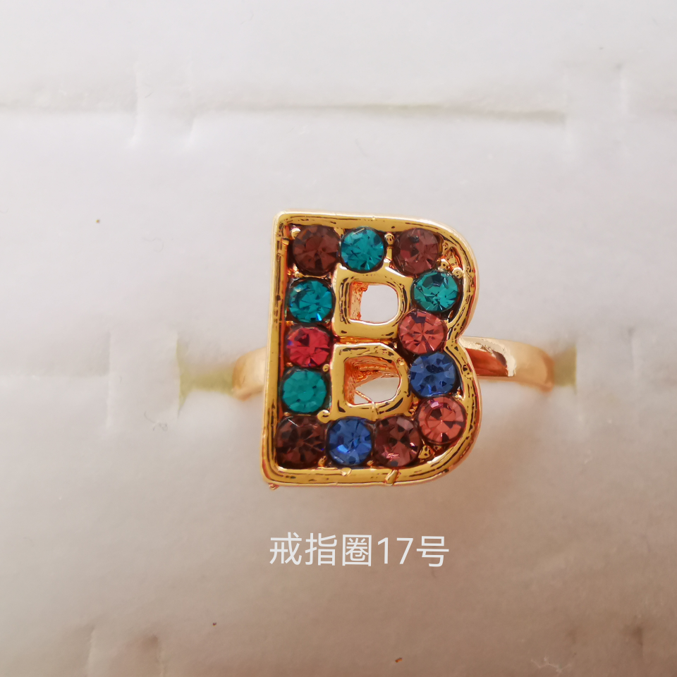 Letter series color diamond alloy ring electroplated imitation gold classic 2025