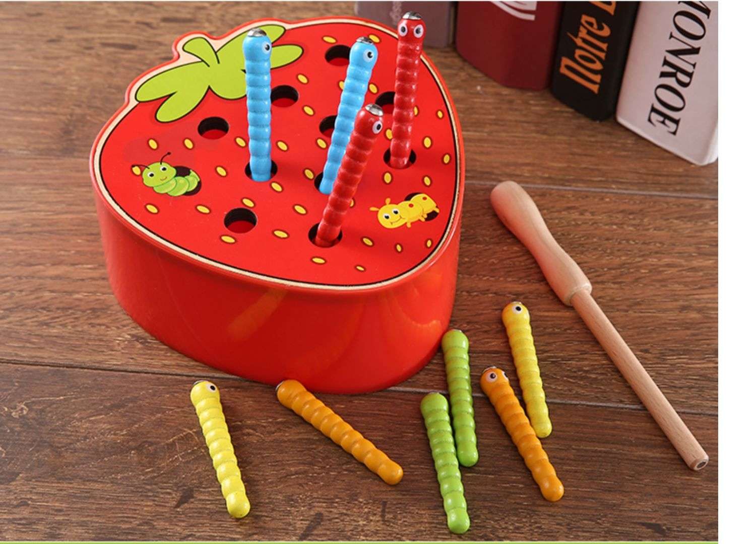 Children's fishing, magnetic bug catching game, caterpillar Montessori early education 1-2-3 years old baby Intelligence Benefit toy Application Scenario