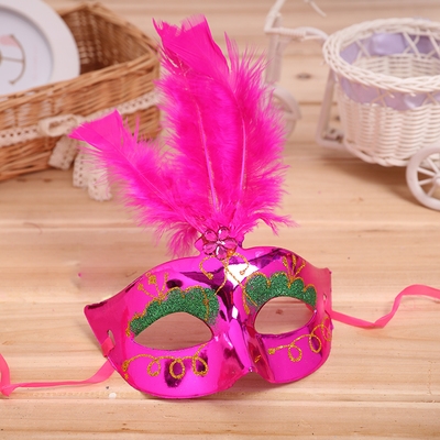 圣诞节不发光羽毛面具男化妆舞会面具成人派对新年儿童道具白底实物图