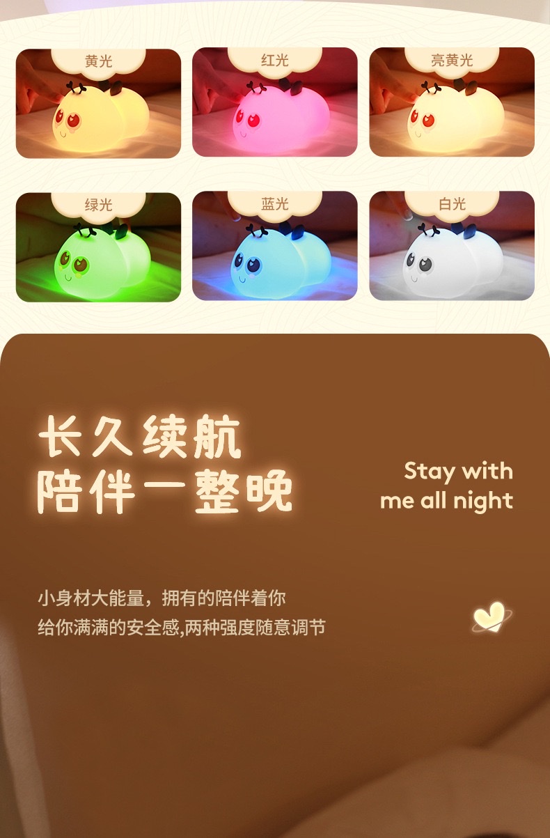 小蜜蜂硅胶灯USB充电七彩拍拍触控可爱儿童卡通LED氛围灯 发泄灯 详情图9