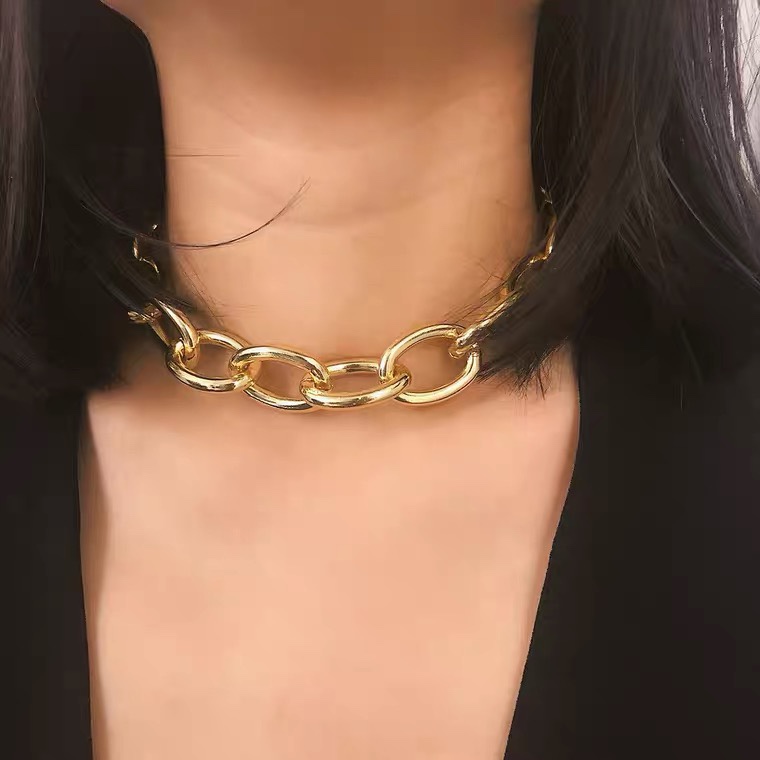 欧美饰品 简约个性金属链条项饰颈链女 夸张磨砂朋克短款项链