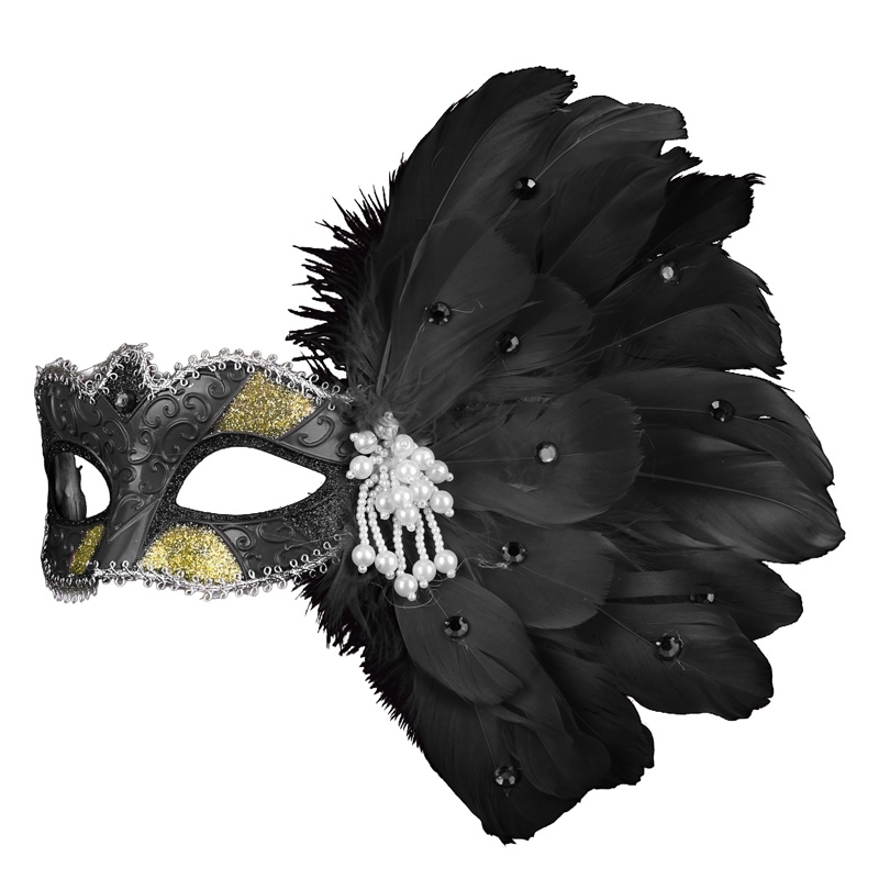 万圣节化妆舞会表演面具威尼斯彩绘羽毛半脸蕾丝美女公主珍珠面具