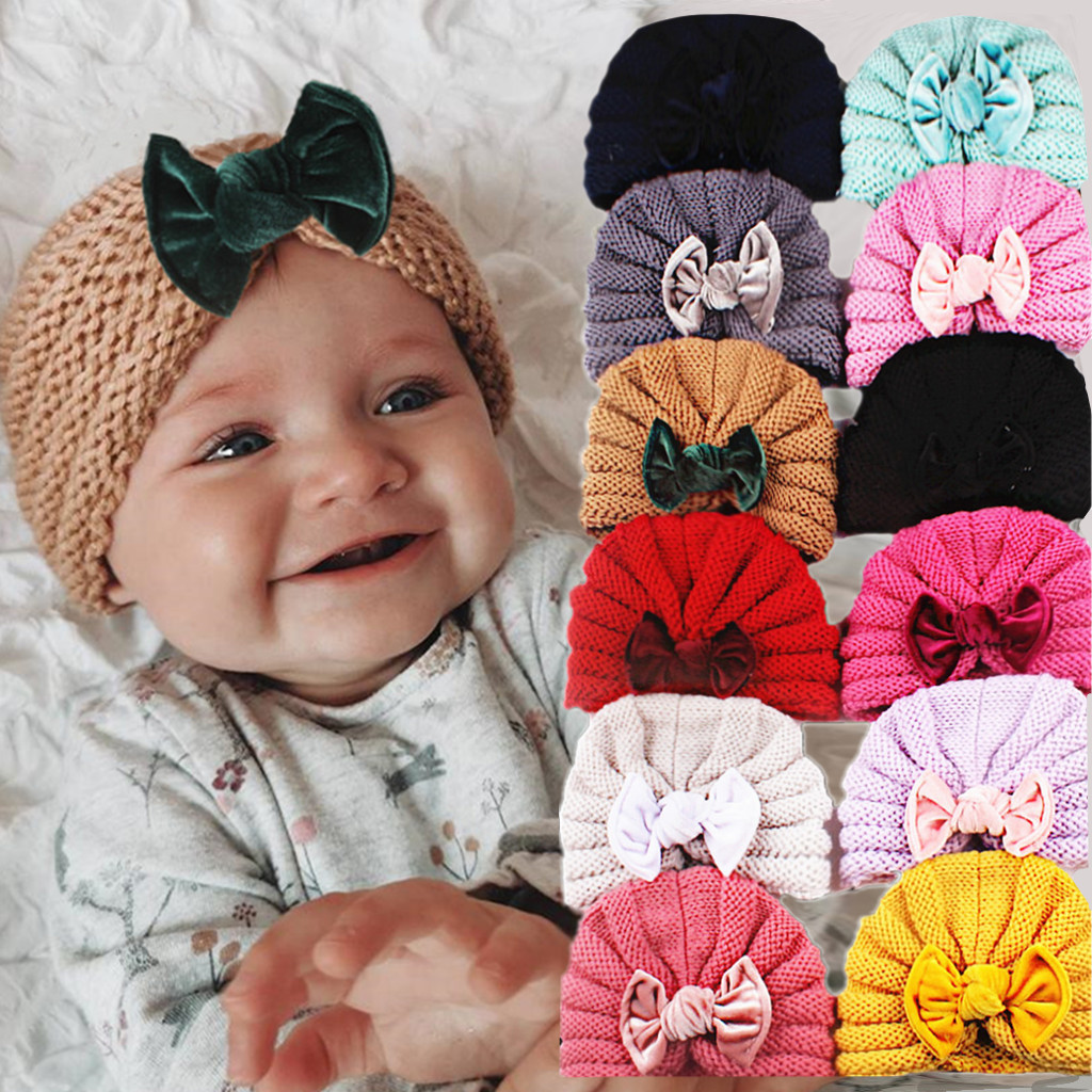 FLY158 European wool knitted hat Canary bow Children's hat baby baby winter warm pullover hat thumbnail