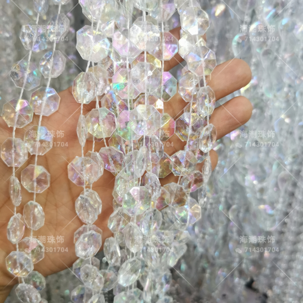 连线珠，塑料门帘，塑料珠帘，线帘，仿水晶亚力，婚庆装饰