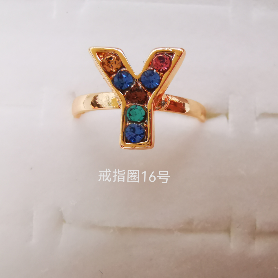 Letter series color diamond alloy ring electroplated imitation gold classic 1990