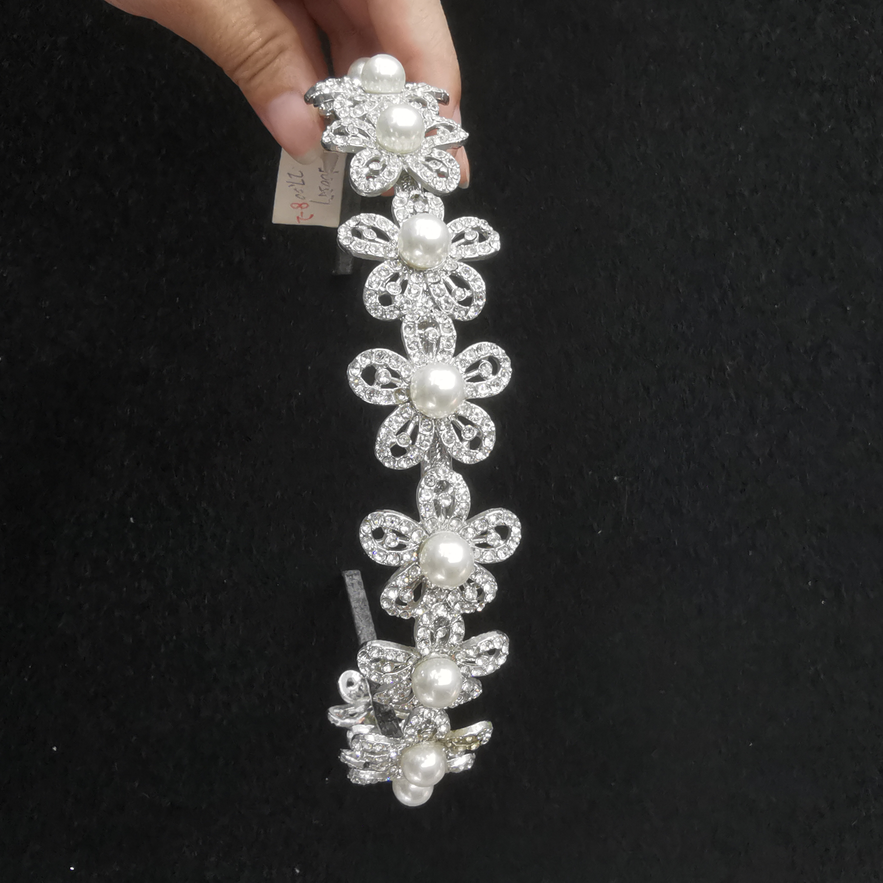 Headband crystal diamond set with natural freshwater pearl press hair clip