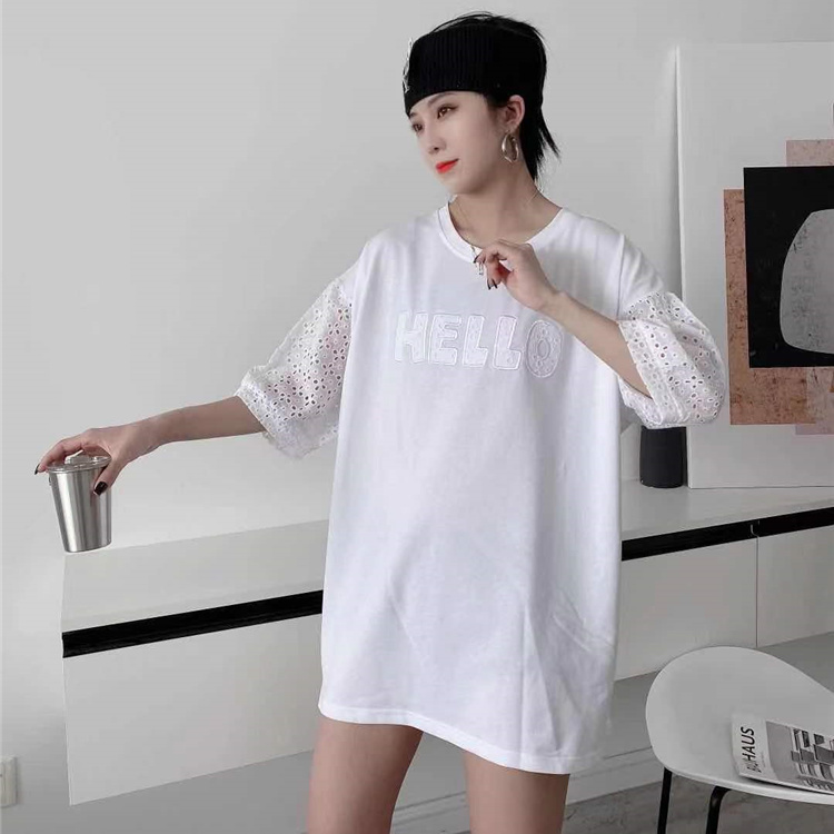 AMD--短袖T恤2021新款韩版慵懒风宽松拼接半袖T恤上衣白色5Q2127513
