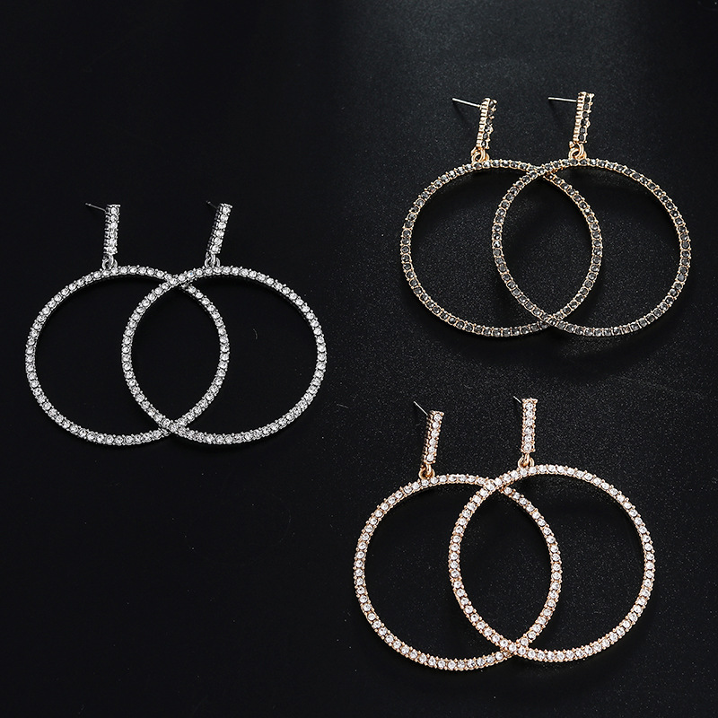 欧美大牌简约圆形耳环 个性夸张镶钻几何耳钉女图