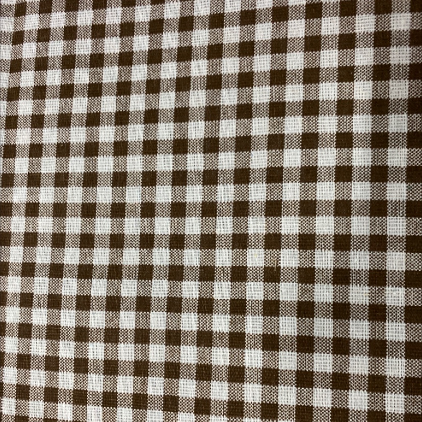 棕色小格子棉麻布料碎花格子北欧ins风窗帘沙发亚麻桌布印花diy