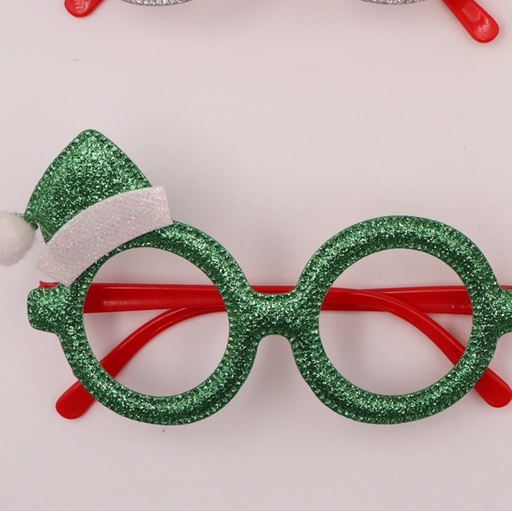圣诞装饰眼镜圣诞鹿角眼镜圣诞装饰用品儿童眼镜绿色撒粉单帽眼镜图