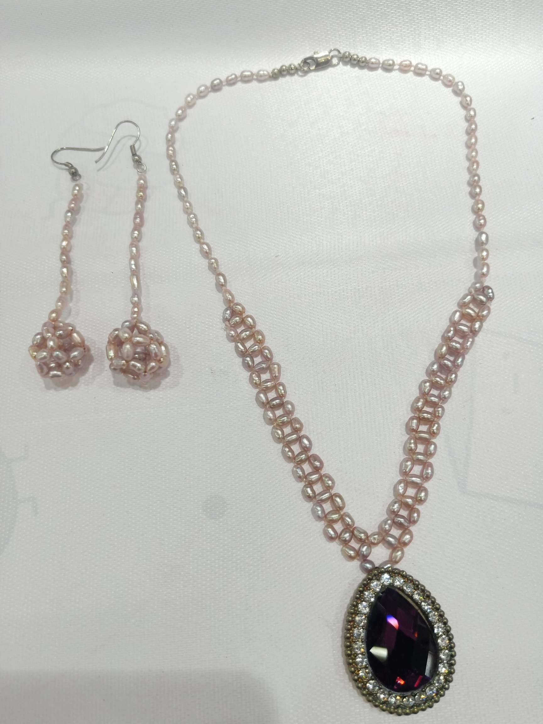 Natural pearl necklace, natural pearl earring chain detail image 5