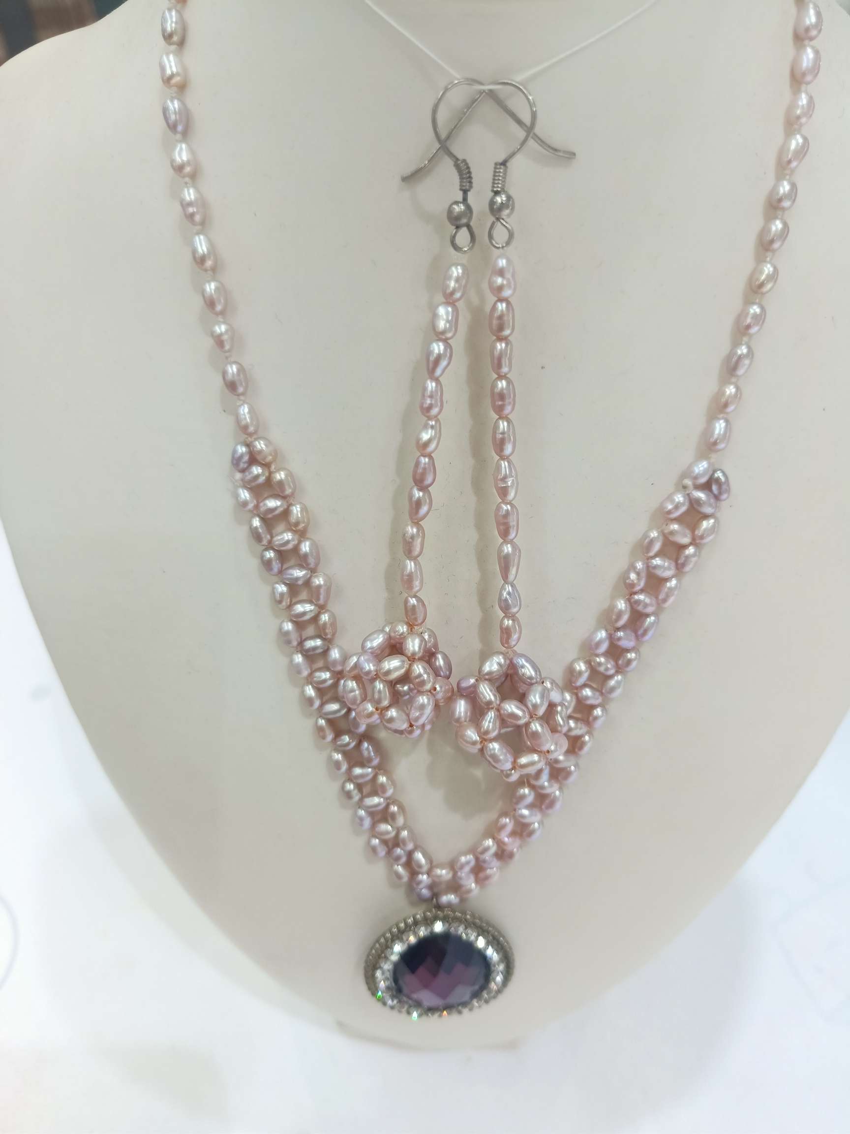 Natural pearl necklace, natural pearl earring chain detail image 2