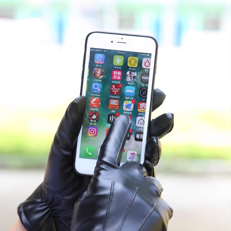 Autumn/Winter PU leather gloves Women's thick warm driving wash leather gloves touch screen thin repair hand