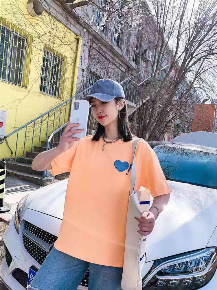 AMD- 2021 Short-sleeved T-shirt with a heart, stylish, loose and trendy T-shirt top in orange 5Q2127502 details Picture