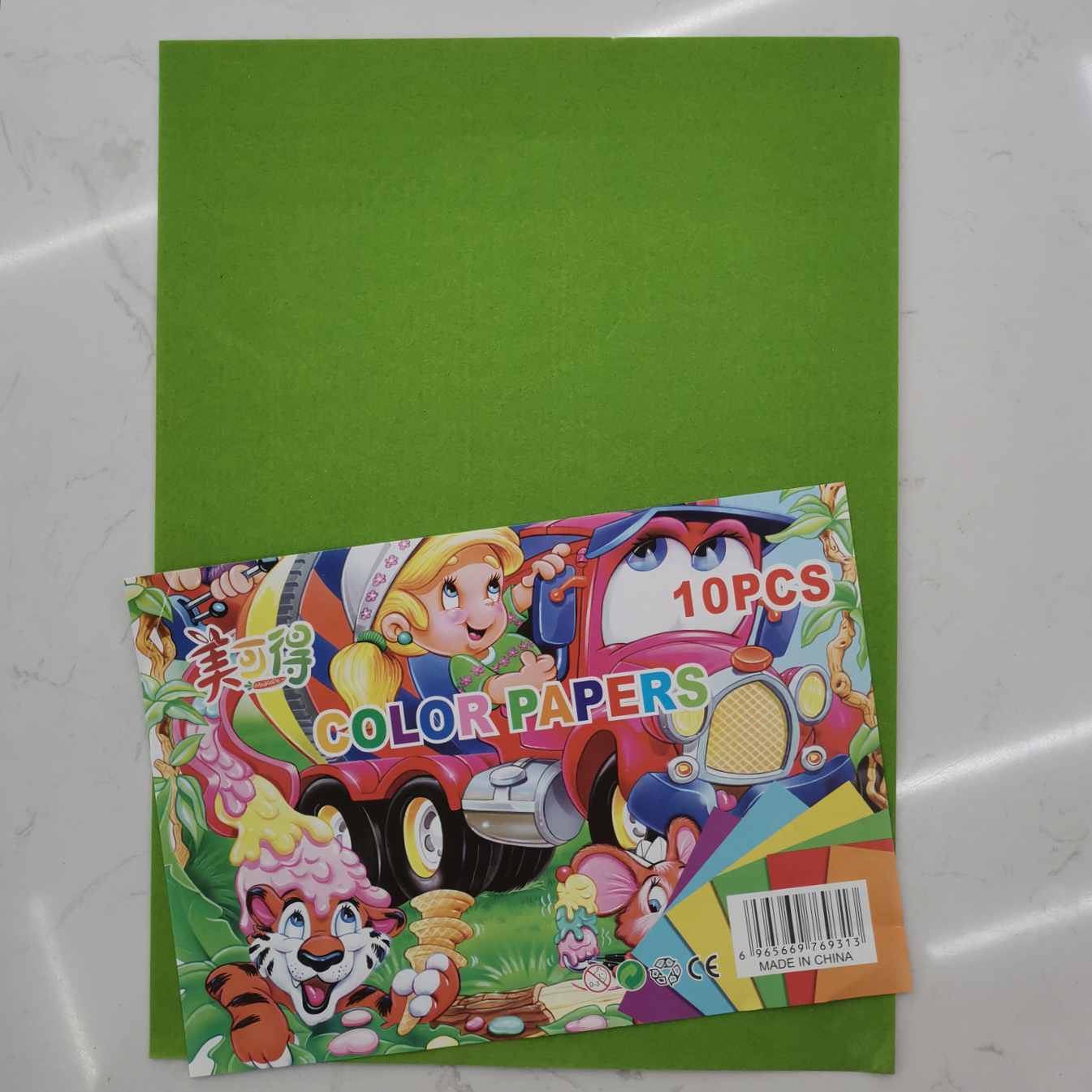 Handmade A4 light green flocked paper