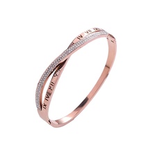 Korean temperament fashion full diamond Roman numerals cross bracelet rose gold bracelet female does not fade