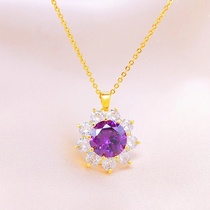 Purple pendant with sun flower micro-inlaid zircon