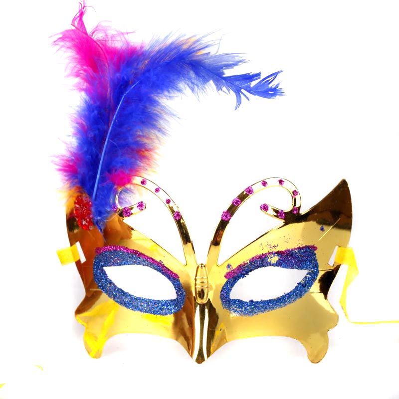 圣诞节不发光羽毛面具男化妆舞会面具成人派对新年儿童道具14白底实物图