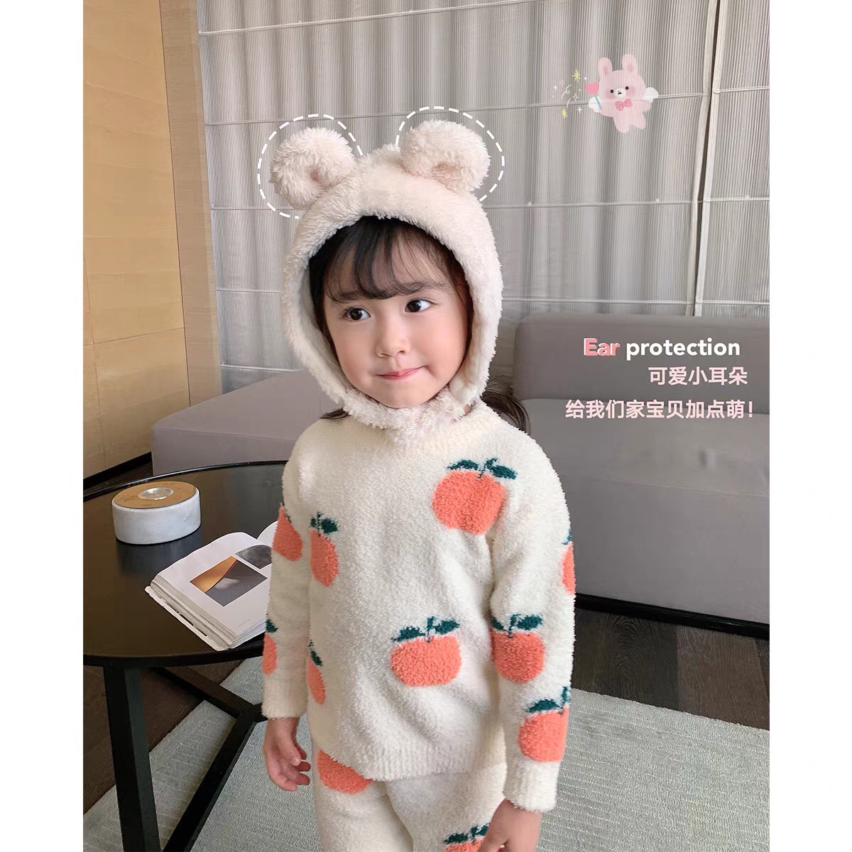 2021曲奇家婴童店女婴软萌小熊帽 女宝宝冬加厚双面绒保暖帽子