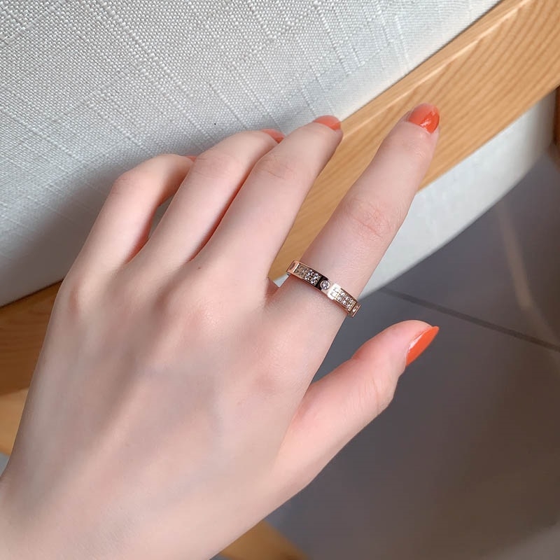 钛钢不掉色时尚百搭冷淡风简约双排钻戒指韩国高级精致气质网红ins女欧美2021新款欧美嘻哈潮人情侣