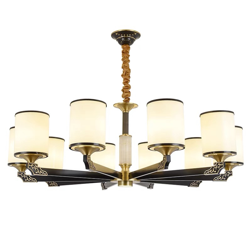 New Chinese-style chandelier, all-copper marble living room and dining room lamp, Chinese style, Zen, grand, simple and modern bedroom and study lamp