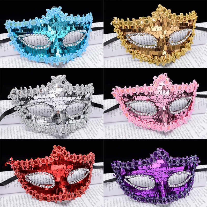 万圣节化妆舞会表演面具威尼斯彩绘羽毛半脸蕾丝美女公主珍珠面具