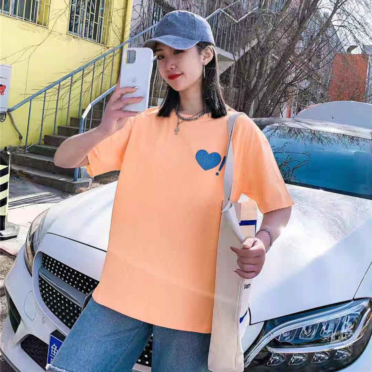 AMD- 2021 Short-sleeved T-shirt with a heart, stylish, loose and trendy T-shirt top in orange 5Q2127502