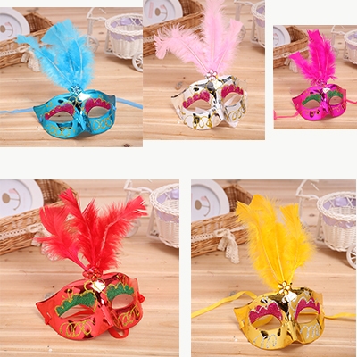 圣诞节不发光羽毛面具男化妆舞会面具成人派对新年儿童道具细节图