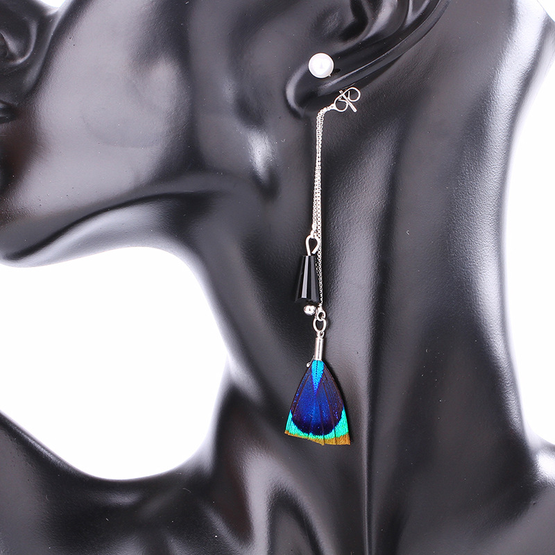 欧美原创复古民族风真孔雀羽毛流苏耳环女波西米亚耳坠耳饰 3