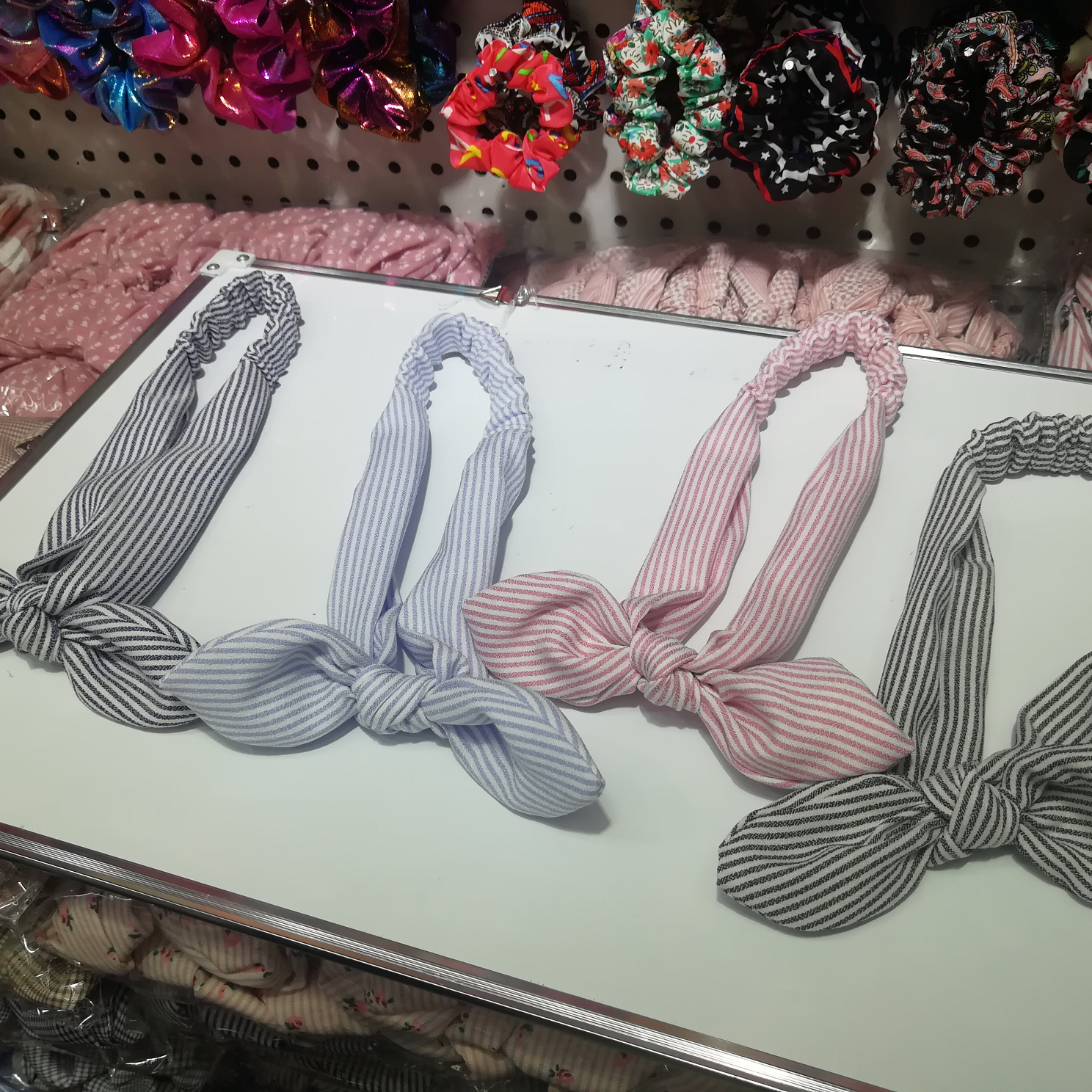 Korean pinstripe rabbit ear headband
