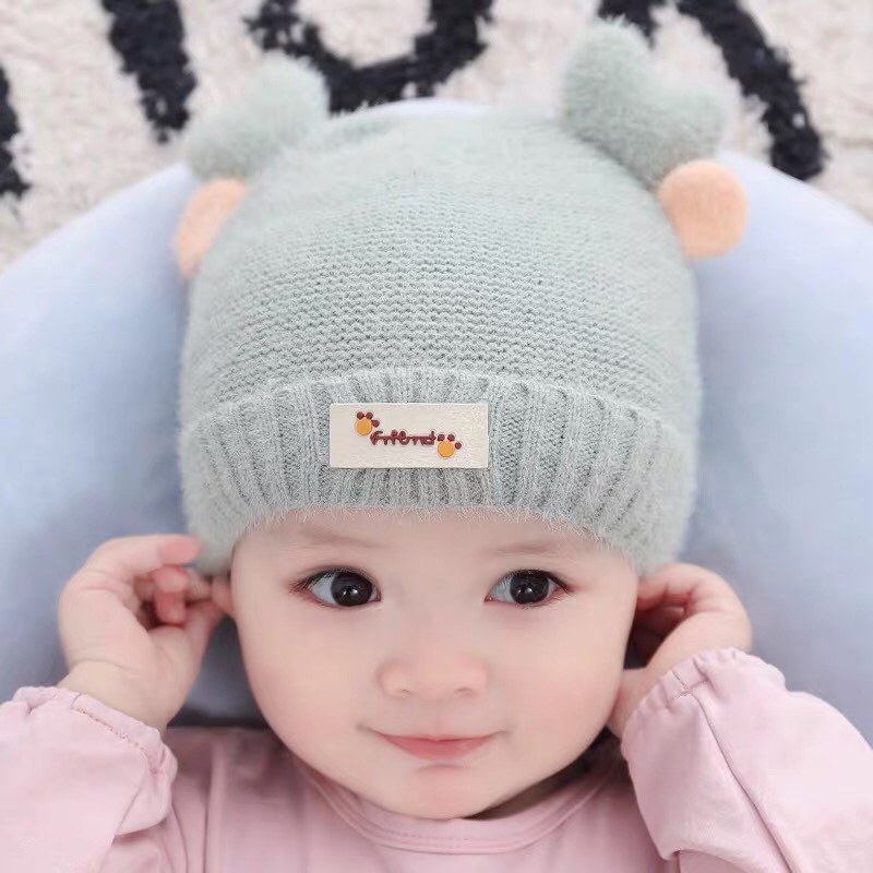 婴儿帽子秋冬婴幼儿冬季加厚宝宝帽可爱超萌护耳男童新生儿毛线帽