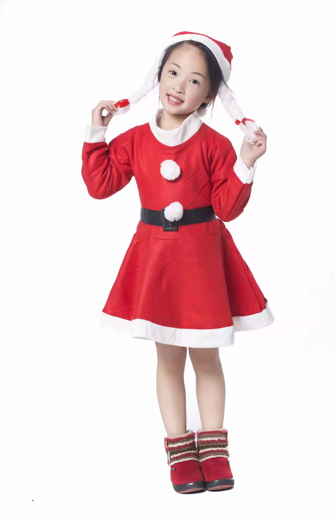 儿童圣诞女孩裙可爱甜美帽子裤子腰带女圣诞儿童裙细节图