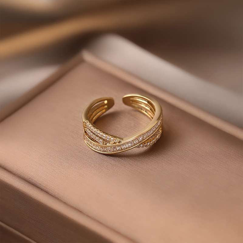 Xin 'ai Lian -134 White Stone Cross Opening Ring, feminine elegance, high-end feel, light luxury, niche design, fashionable and individual, adjustable ring detail image 1