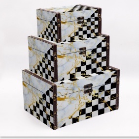 Checkered print retro creative desktop jewelry box with lock, cosmetic storage box, storage wooden box, password key, small box