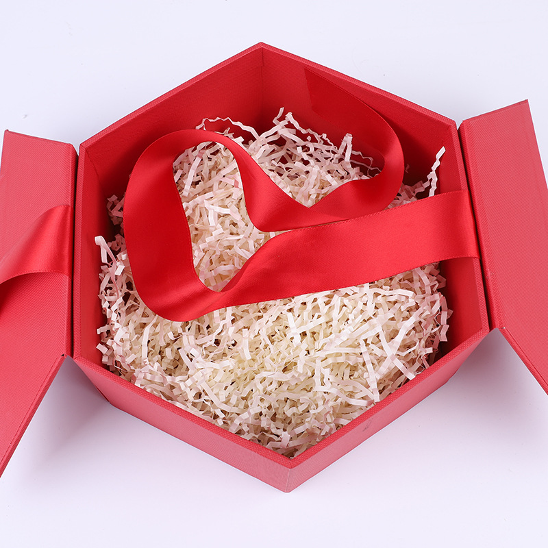 Red hexagonal gift box, gift box, souvenir box Application Scenario