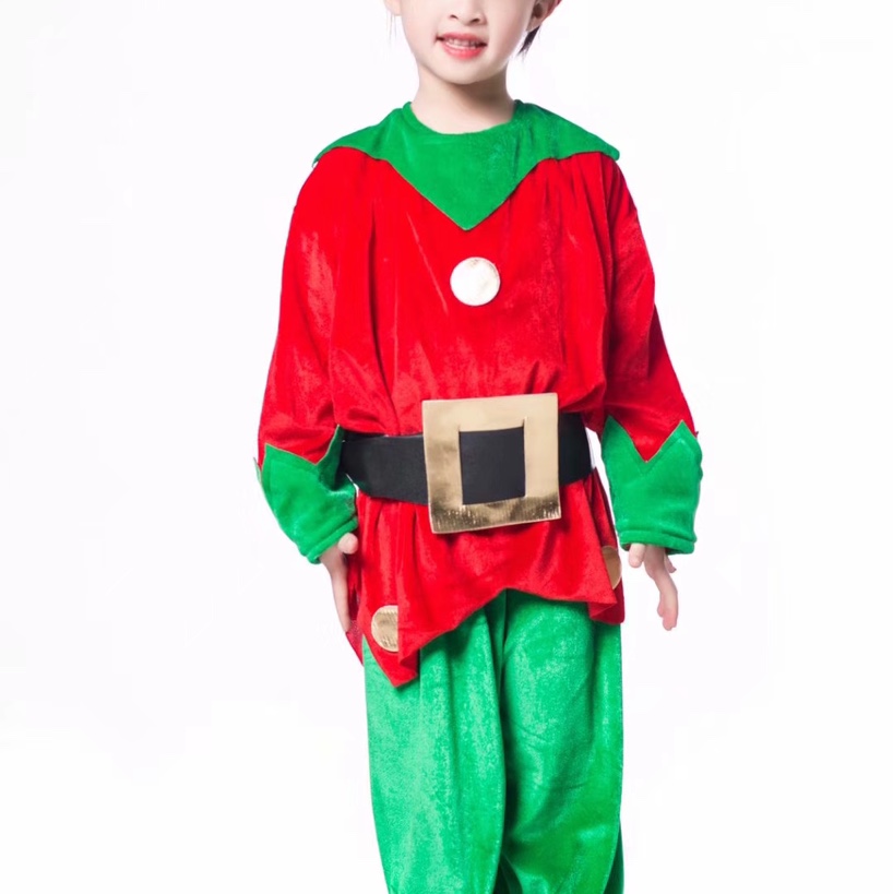 圣诞精灵儿童男孩套装精灵圣诞帽子衣服裤子腰带圣诞装扮圣诞必备
