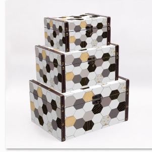 Retro creative desktop jewelry box with lock, cosmetic storage box, storage wooden box, password key, small box