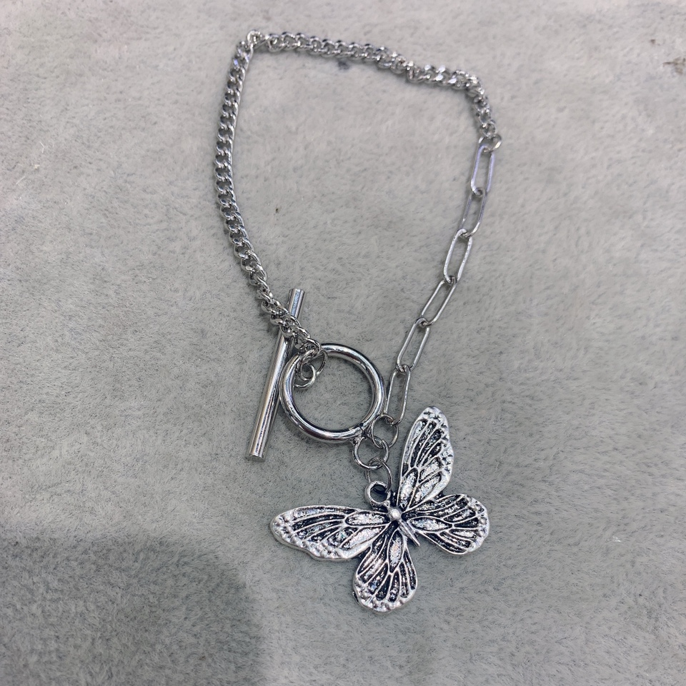 Korean retro butterfly bracelet, retro silver, unique and versatile, aged collarbone chain, the same style chain bracelet, ins style for girls