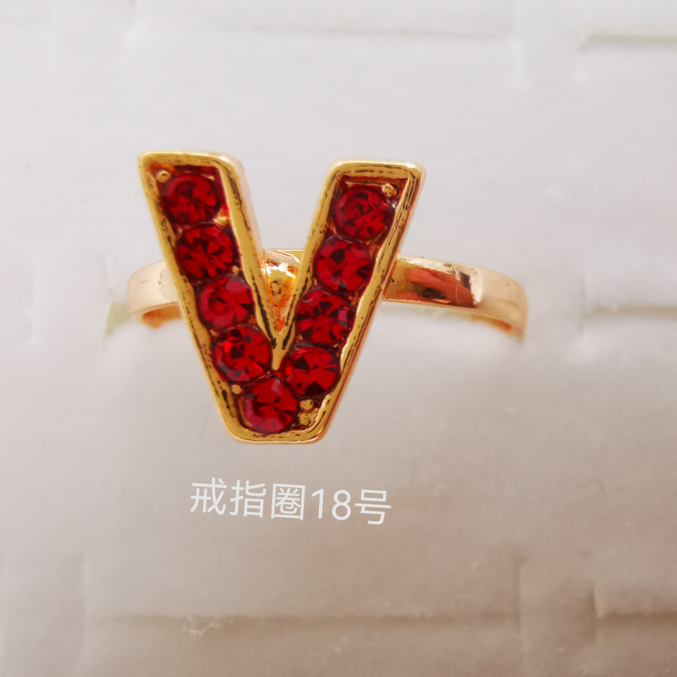 Letter series color diamond alloy ring electroplated imitation gold classic 2091