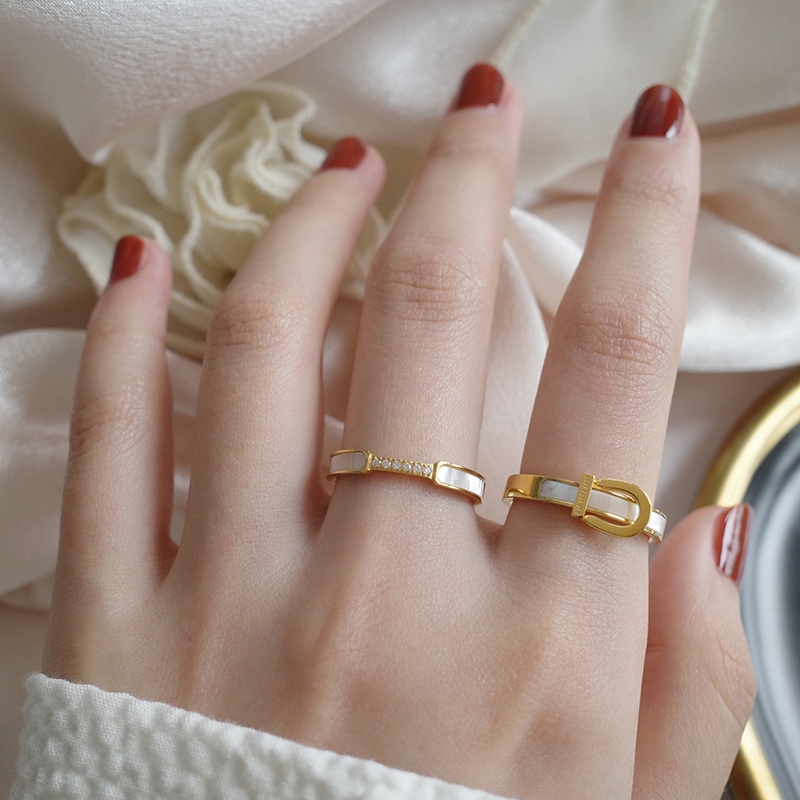 K gold plated light luxury design ring women fashion everything simple zircon ring
