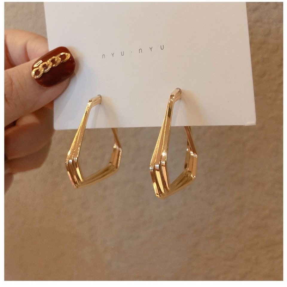 925 Silver needle geometric triangle earrings simple personality metal cold wind Korean new network red temperament all matching earrings thumbnail