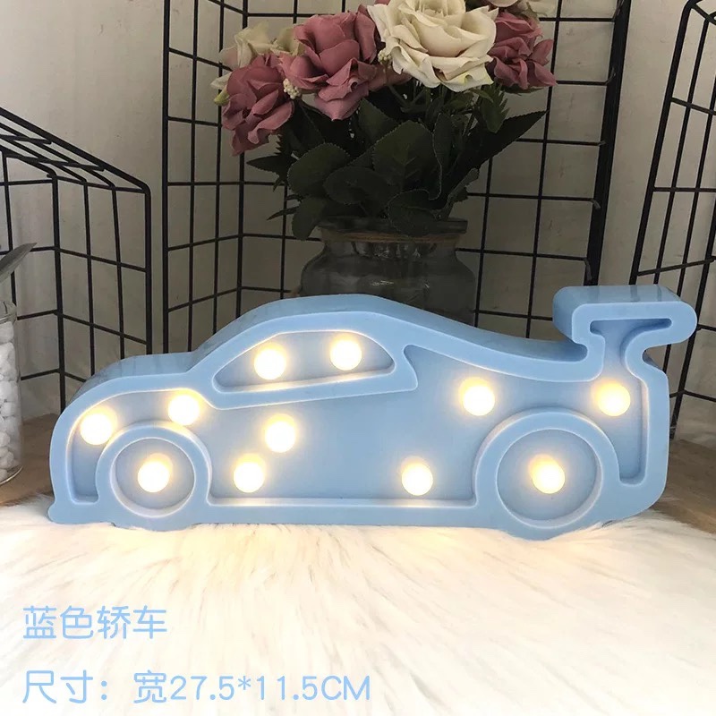 韩chic风轿车灯小彩灯造型灯ins爆款装饰摆台拍照道具台灯小夜灯蓝色
