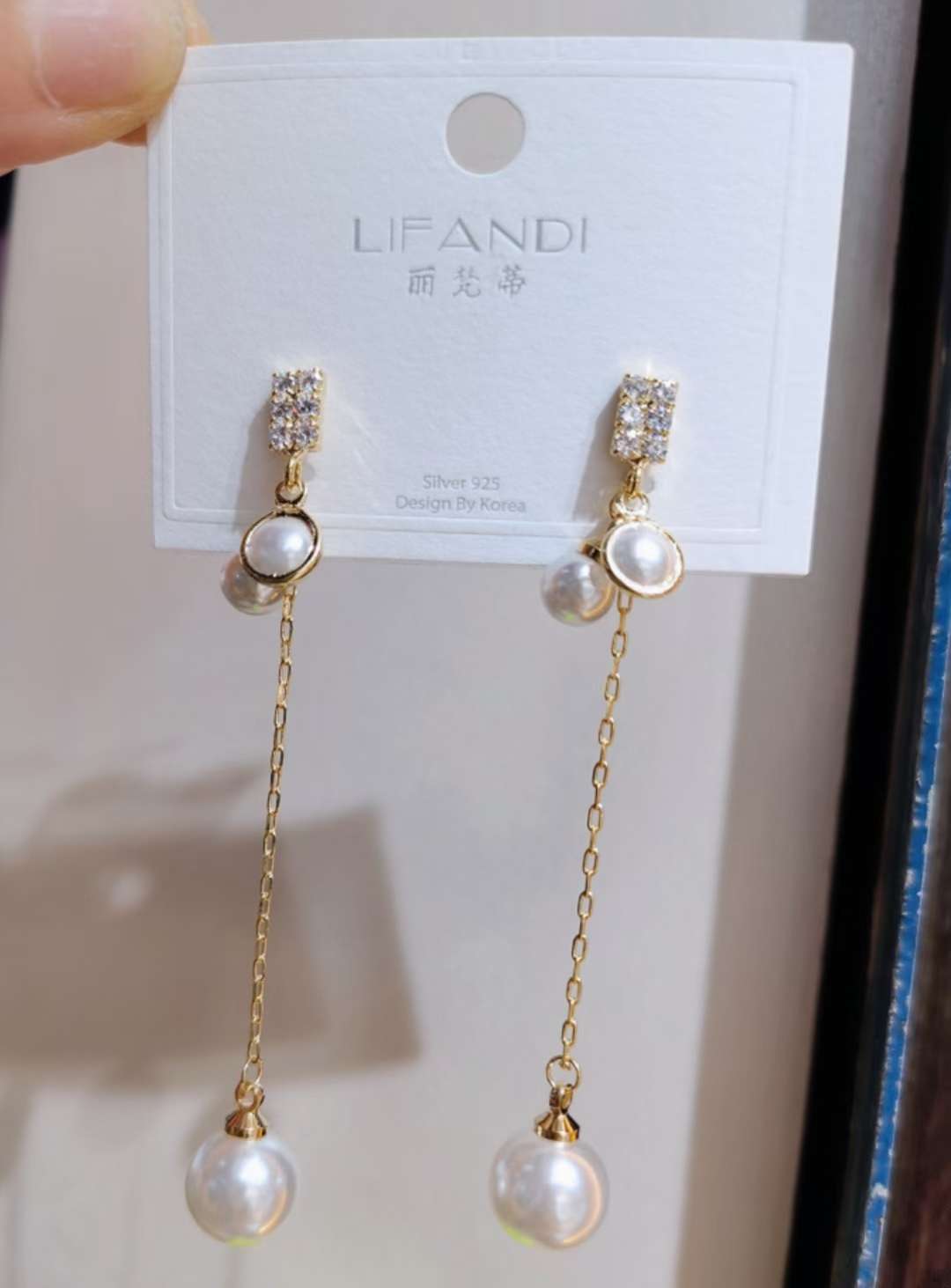 韩国东大门饰品paparazzi简约时尚长方形珍珠长款耳环耳钉产品图