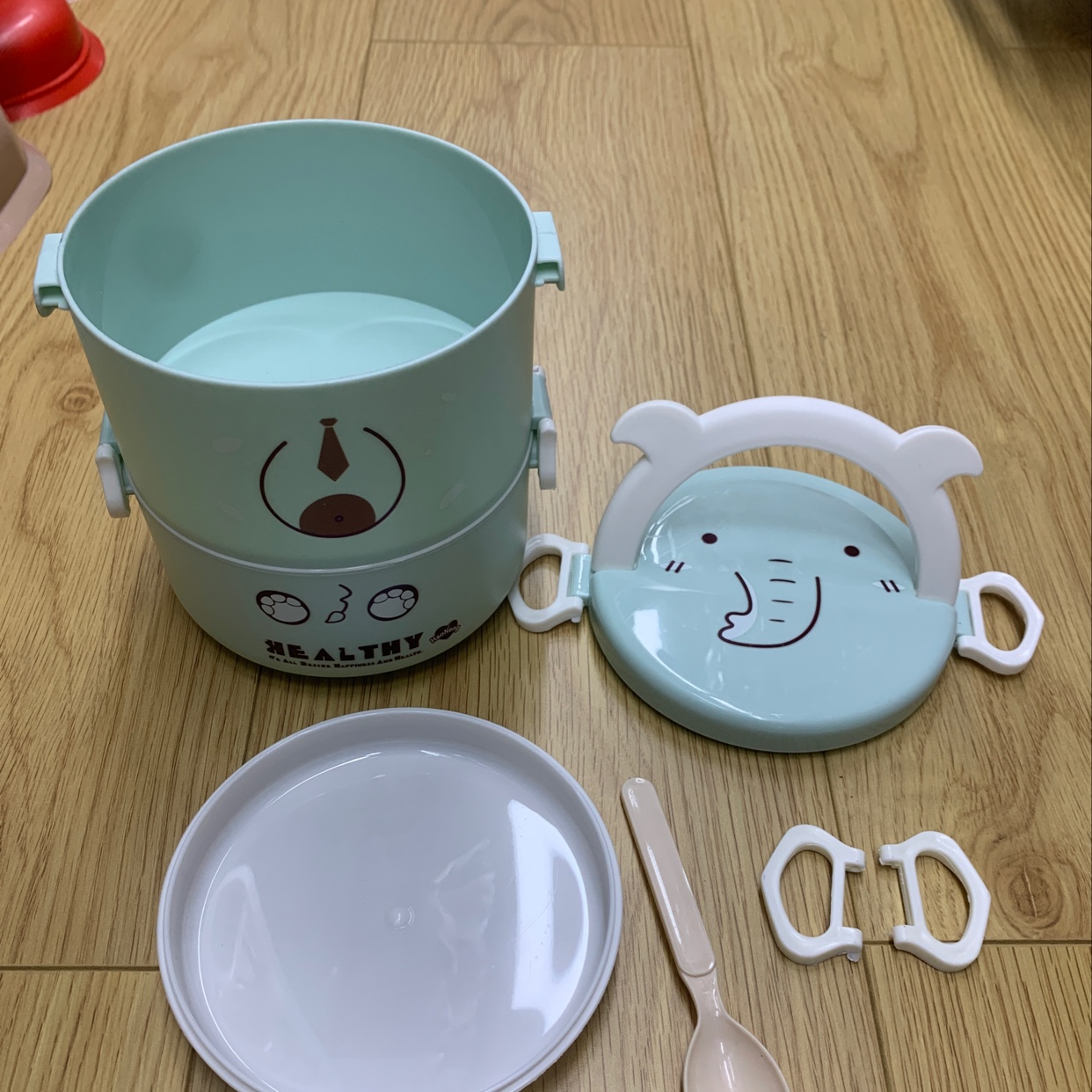 Elephant icon double-layer lunch box Cartoon lunch box for students and office workers details Picture